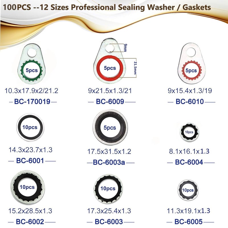 Lucstar Car A/C Compressor Seal Gasket Kit 275PCS Sealing Washers for Automotive Air Conditioning Replacement, A/C O Ring Assortment Kit Valve Core Service Flush Kit, Gasket Sealer R 134a - Image 2